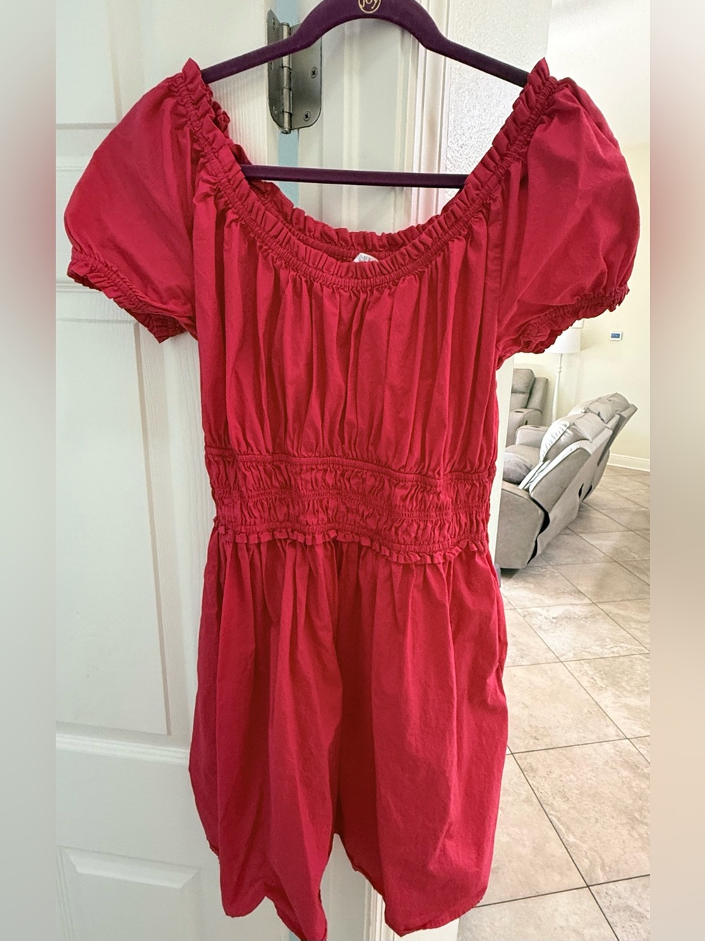Time & Tru Women’s Pink Short-Sleeve Smocked Waist Dress - Size Medium